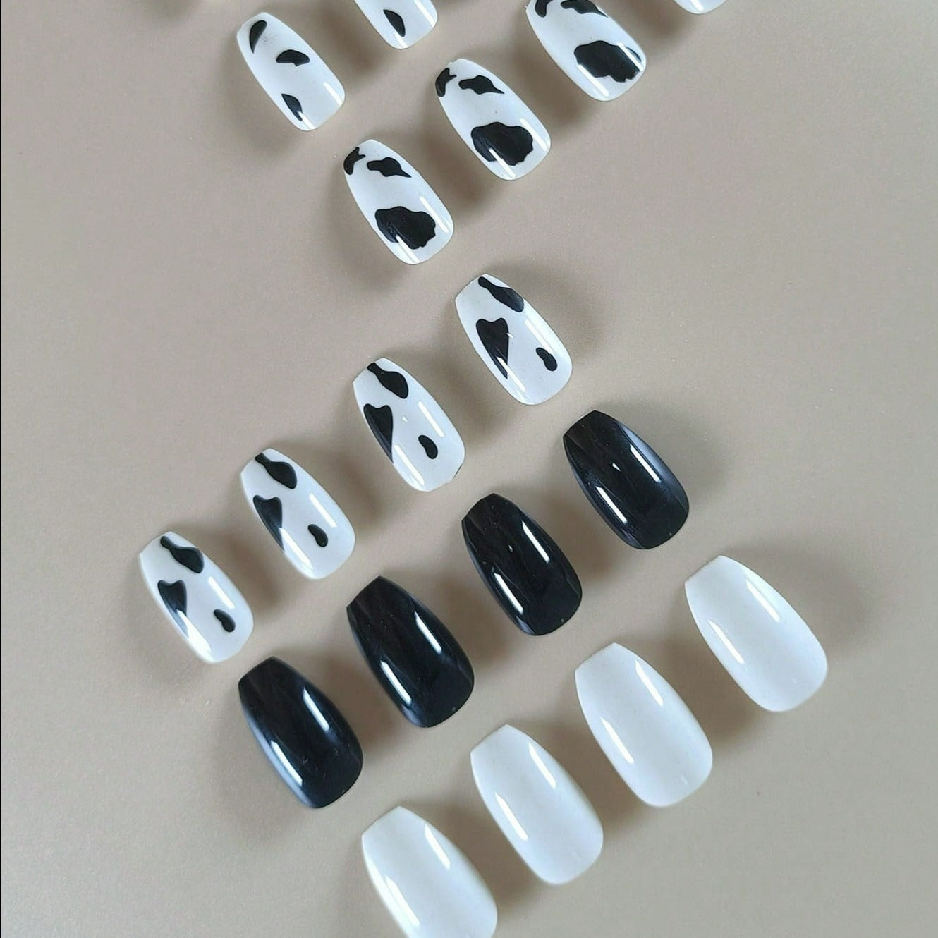 B&W Cow Print Nails - 