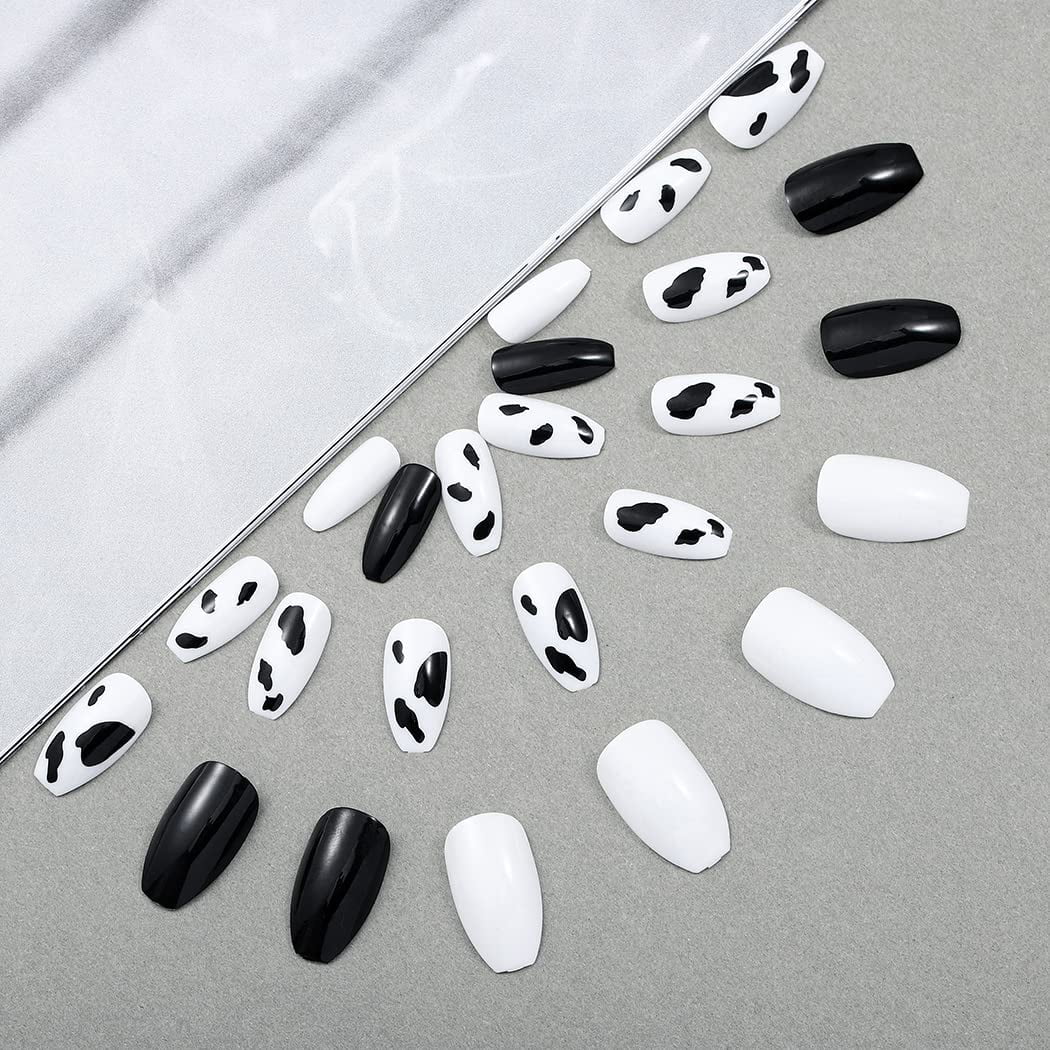 B&W Cow Print Nails - 