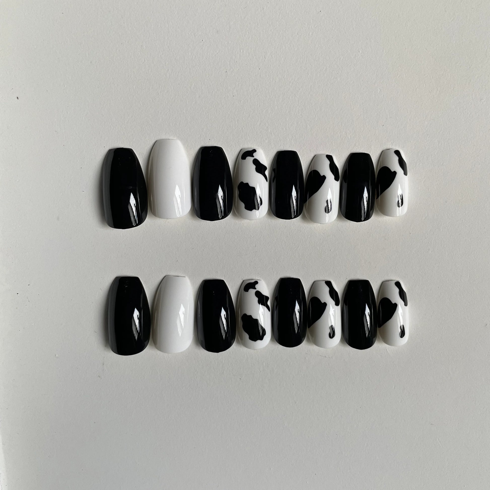 B&W Cow Print Nails - 