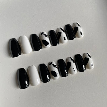 B&W Cow Print Nails - Press on Nails