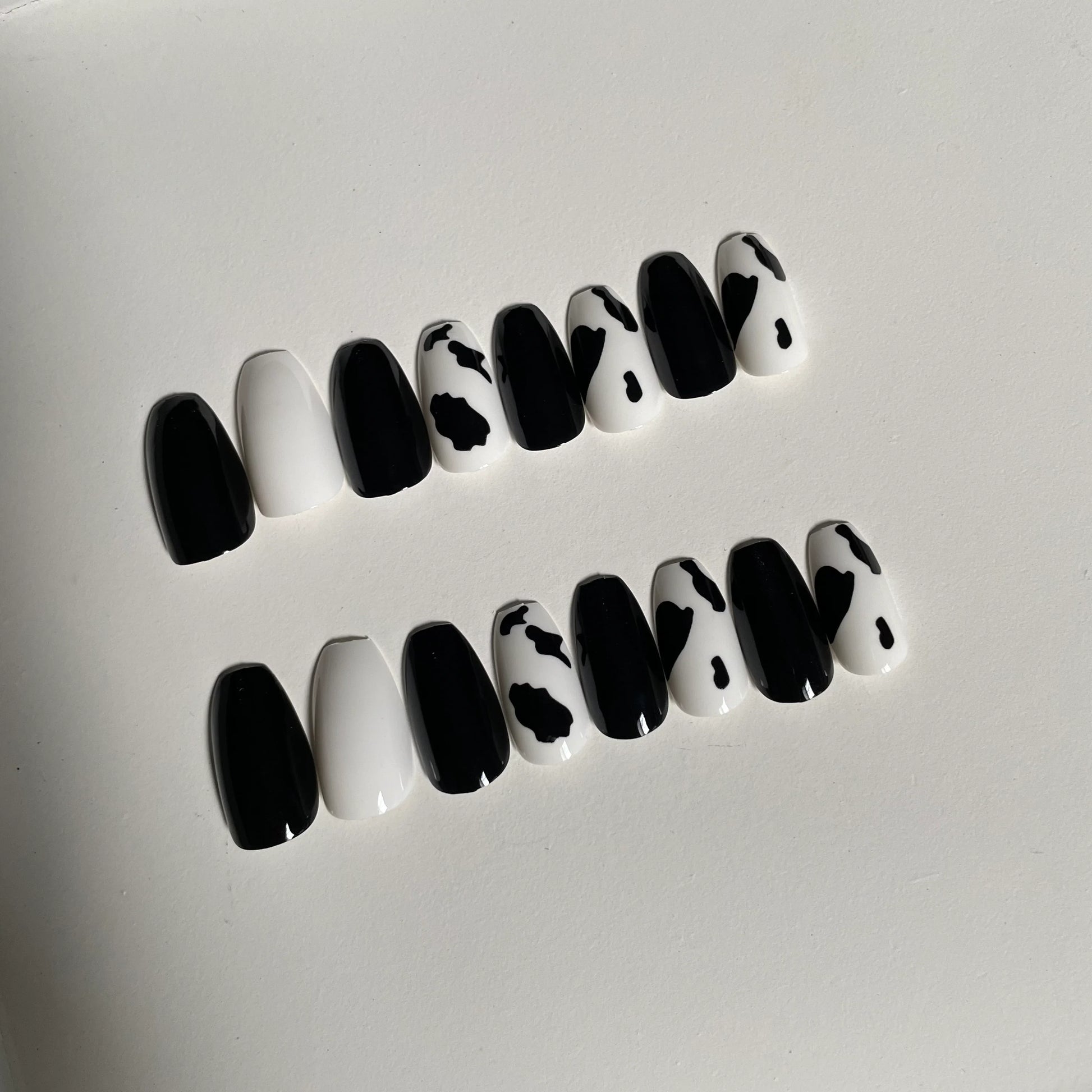 B&W Cow Print Nails - 