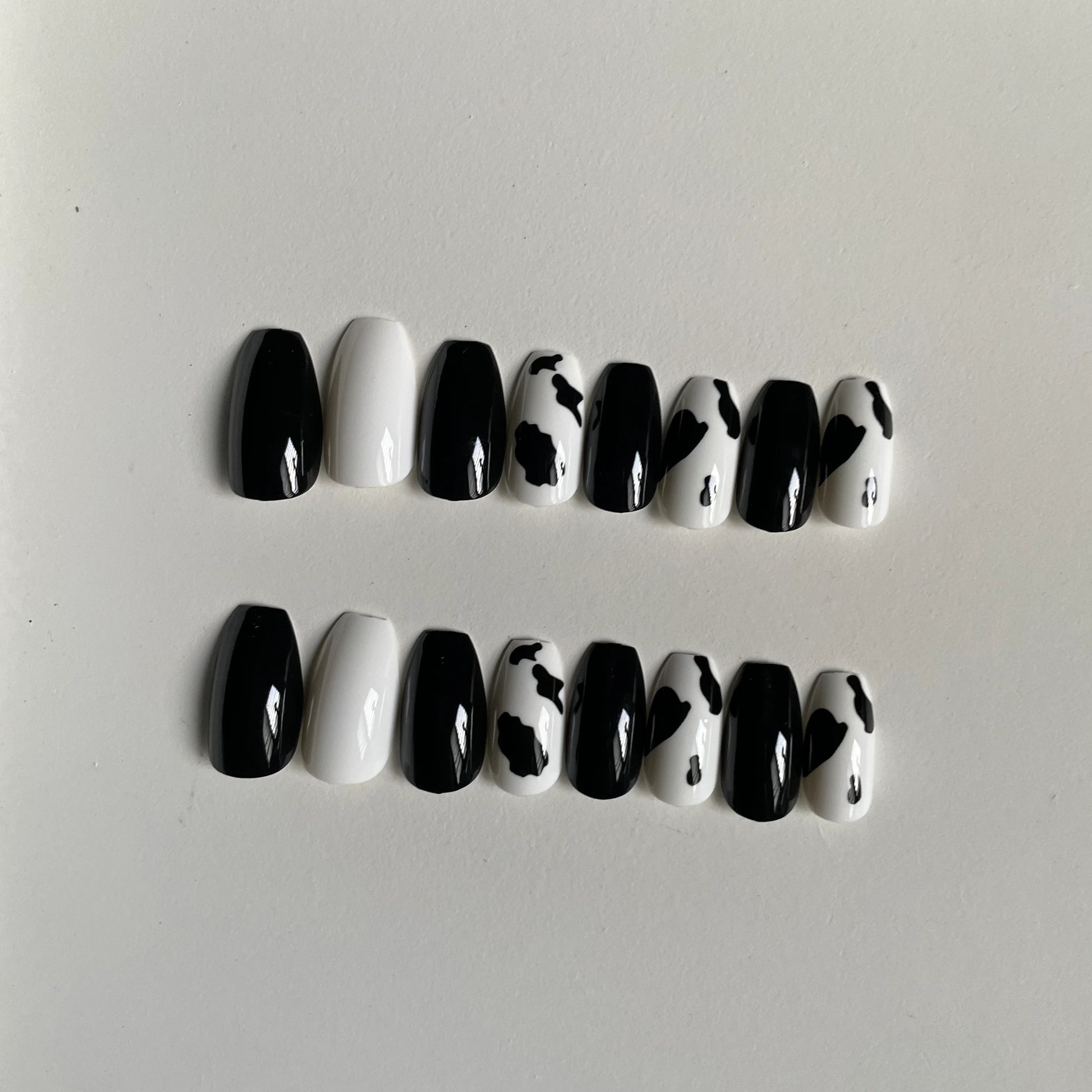 B&W Cow Print Nails - 