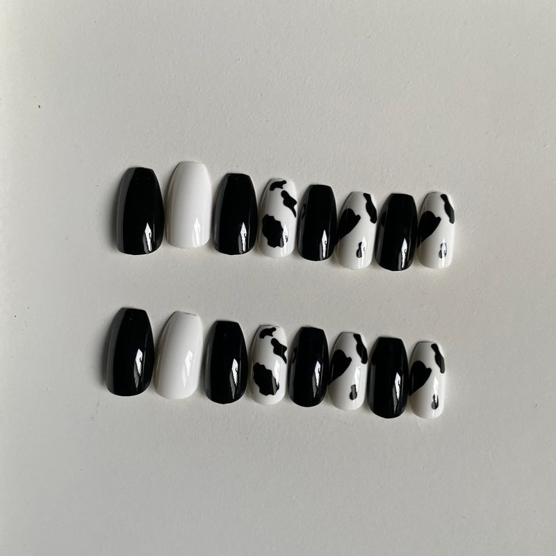 B&W Cow Print Nails