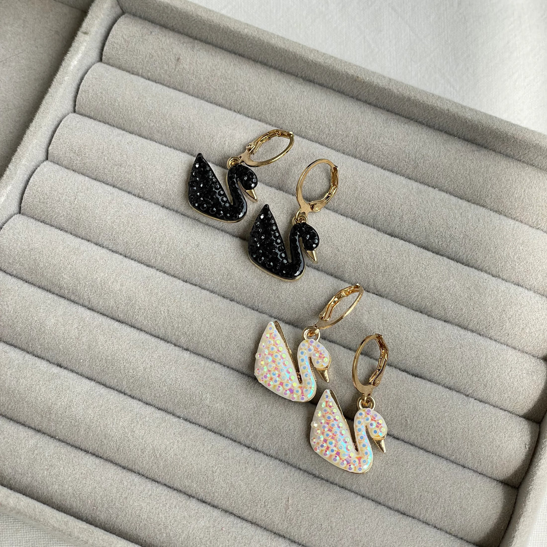 B&W Swan Huggies - Earrings