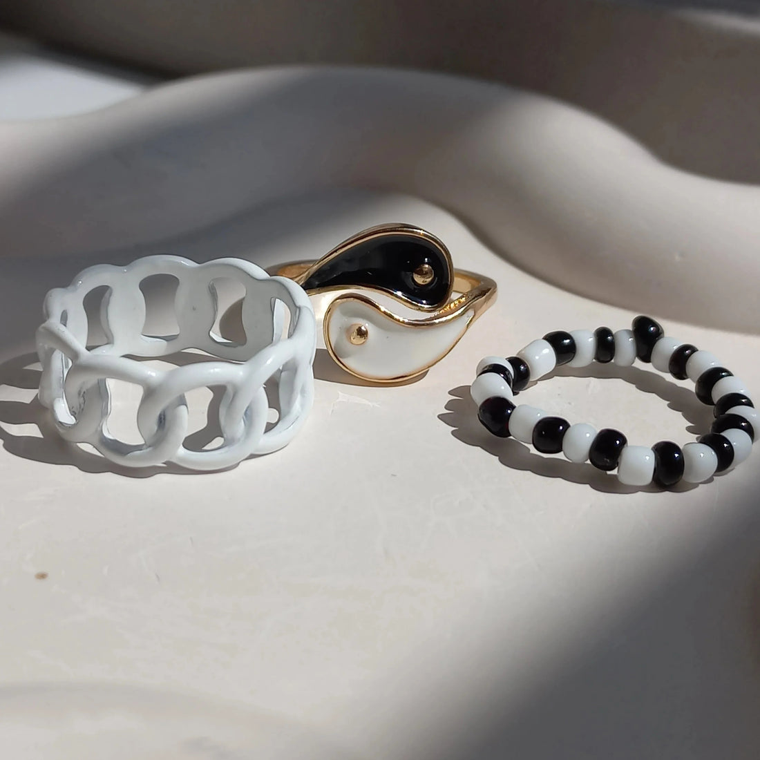 B&W Yin Yang Ring Set | Size 8 - Rings