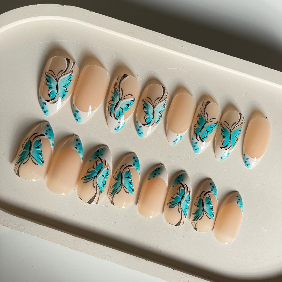 Blue Flutter Nails - Press on Nails