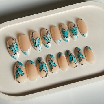 Blue Flutter Nails - Press on Nails