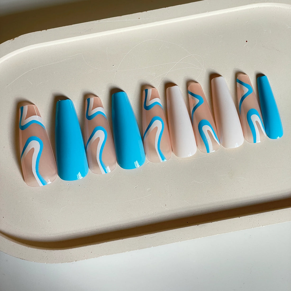 Blue Swirl Nails - Press on Nails