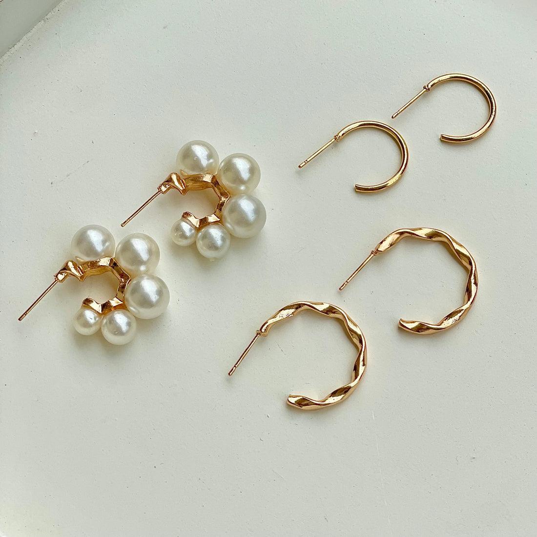 Bubbly Pearl Hoops Set - Earrings