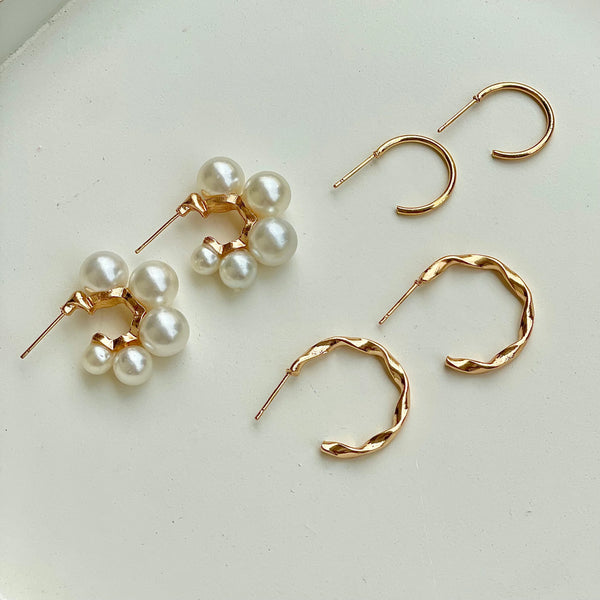 Bubbly Pearl Hoops Set