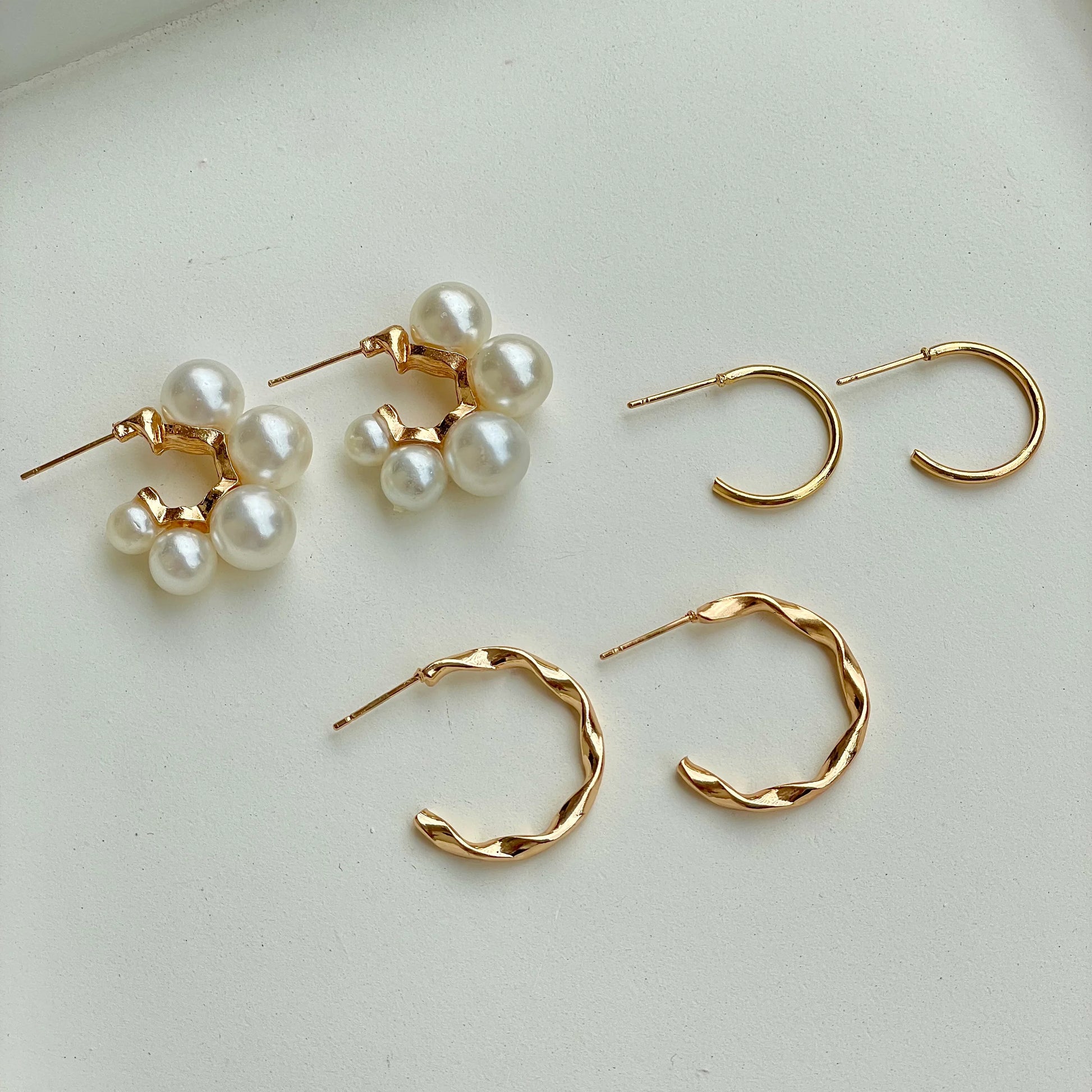 Bubbly Pearl Hoops Set - 