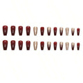 Coffin Red & Gold Nails - 