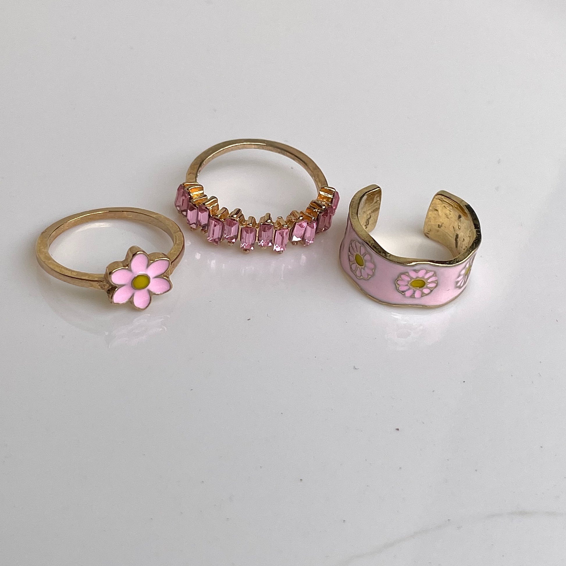 Daisy Ring Set - Pink | Size 7.5 - 