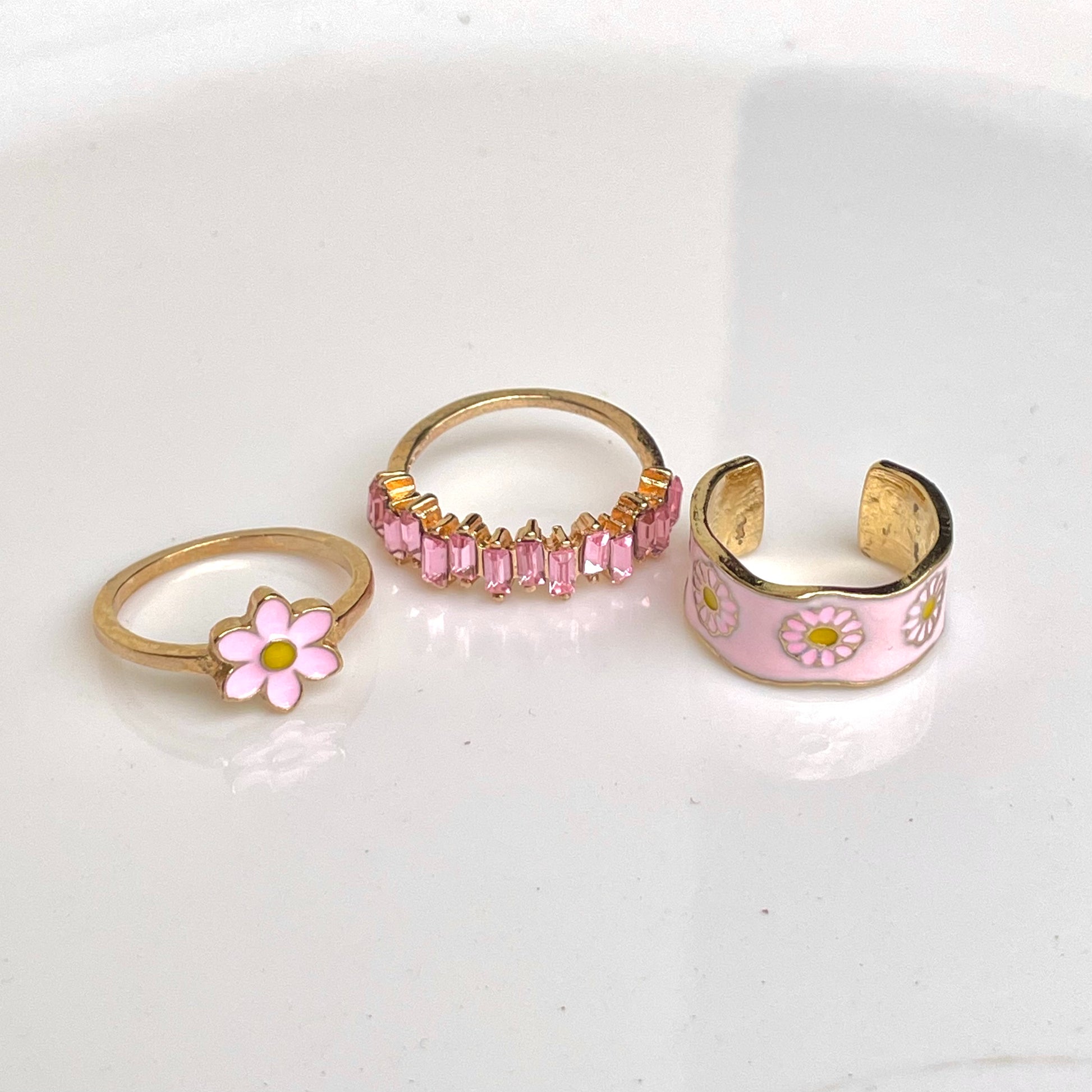 Daisy Ring Set - Pink | Size 7.5 - 