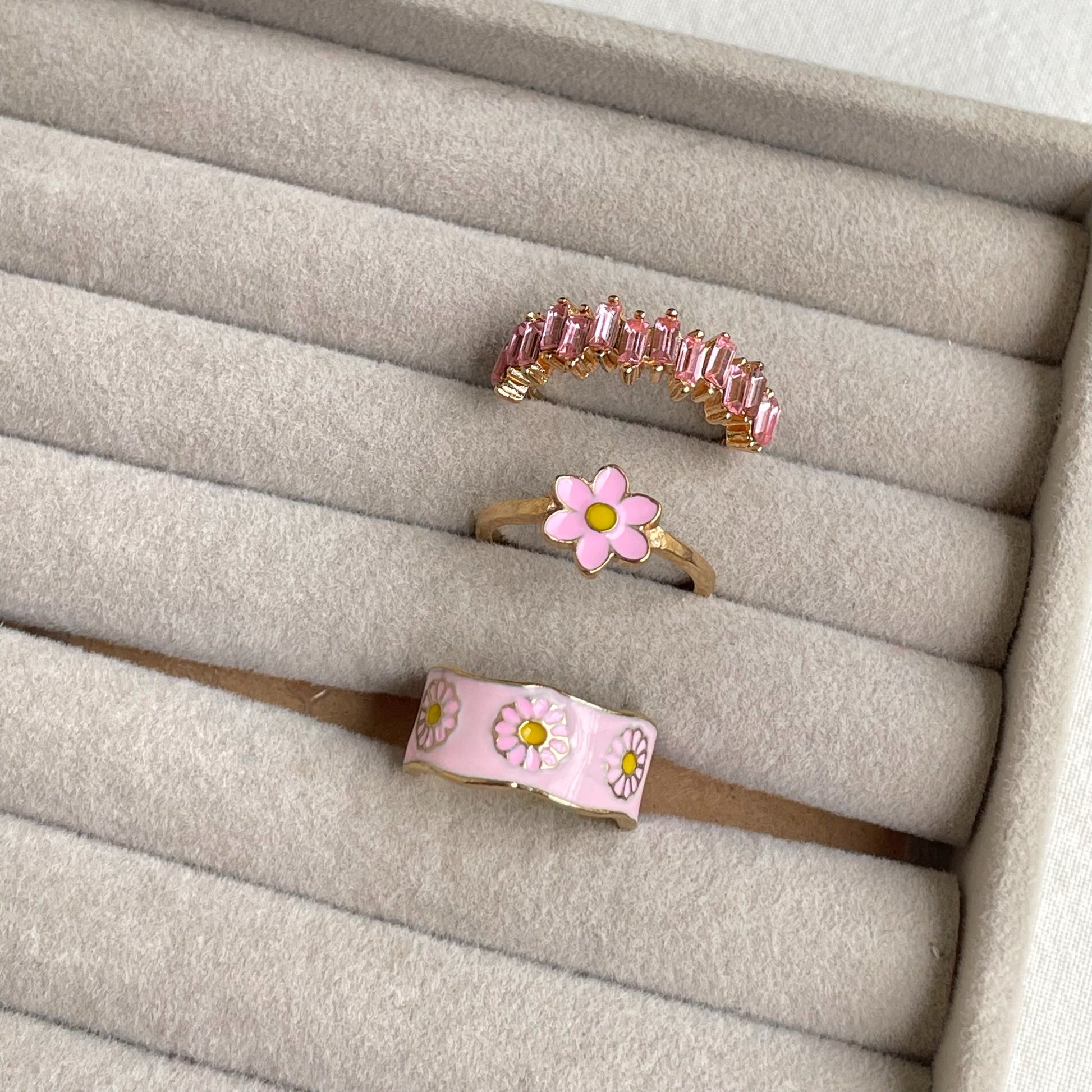 Daisy Ring Set - Pink | Size 7.5 - 