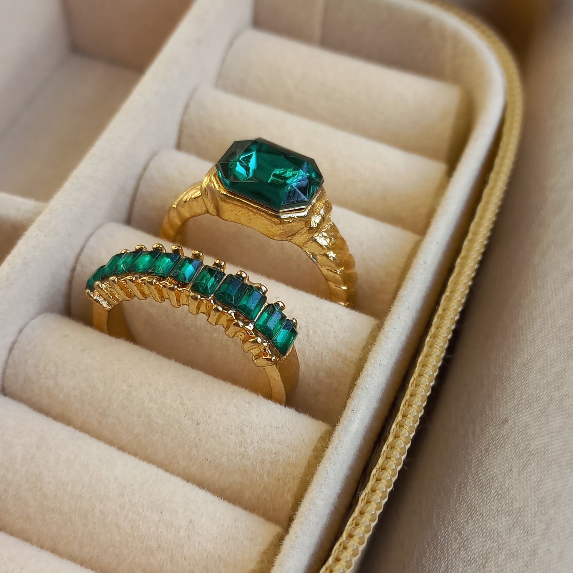 Delicate Green Duo Rings | Size 7 - 