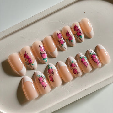 Floral French Nails - Press on Nails