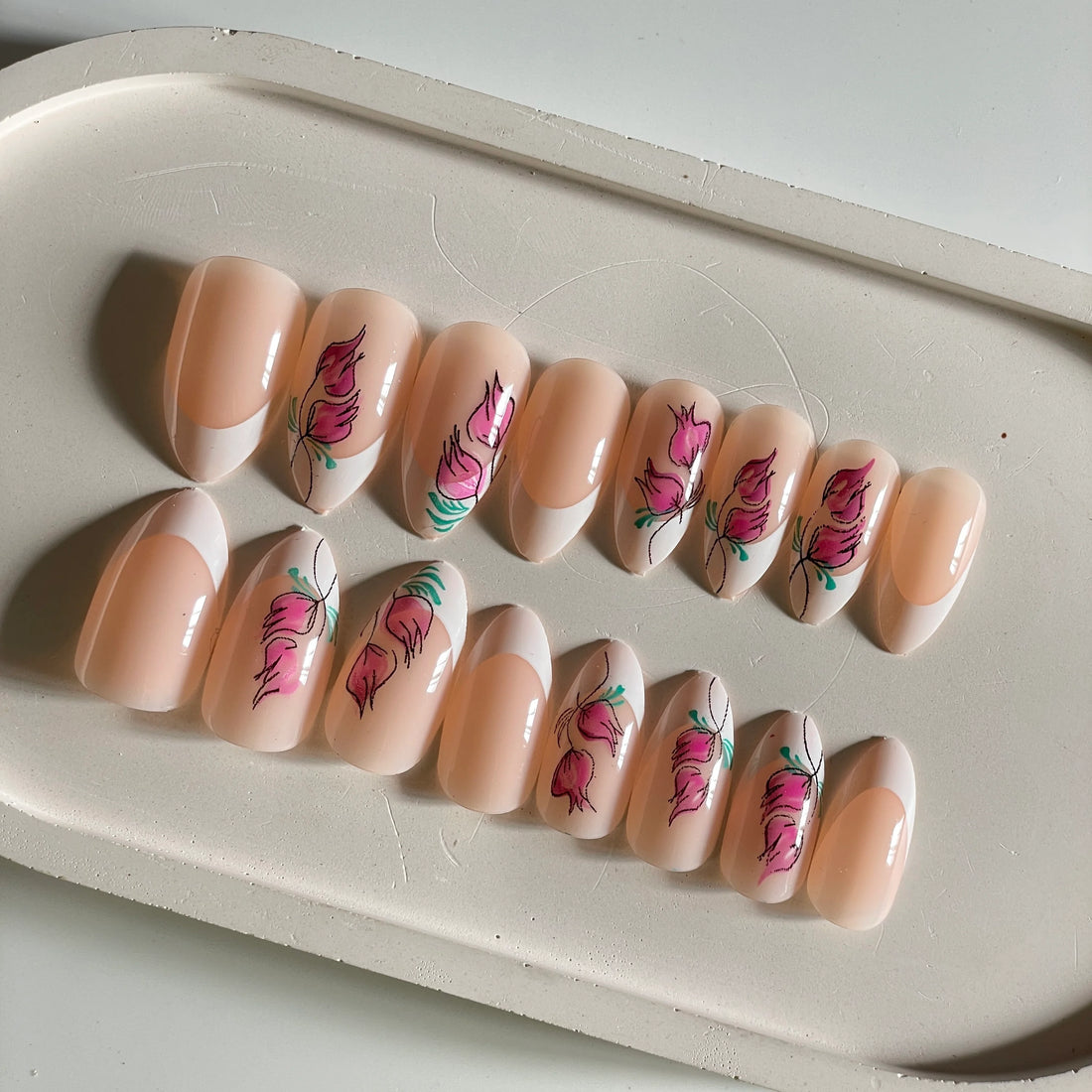 Floral French Nails - Press on Nails