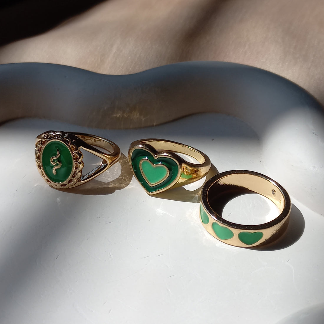 Green Cascade Ring Set | Size 7 - Rings