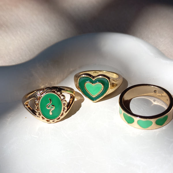 Green Cascade Ring Set | Size 7 - Rings