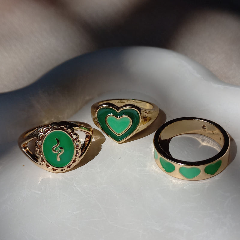 Green Cascade Ring Set | Size 7