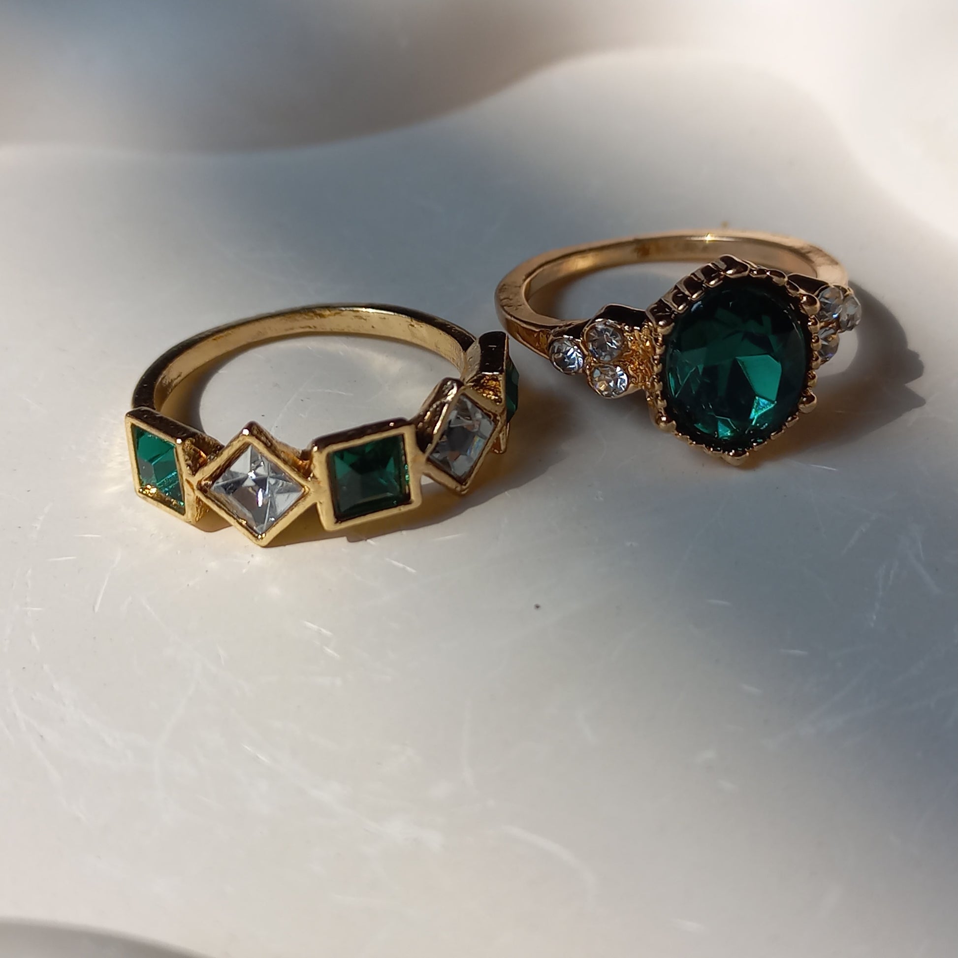 Green Essence Duo Ring Set  | Size 7.5 - 