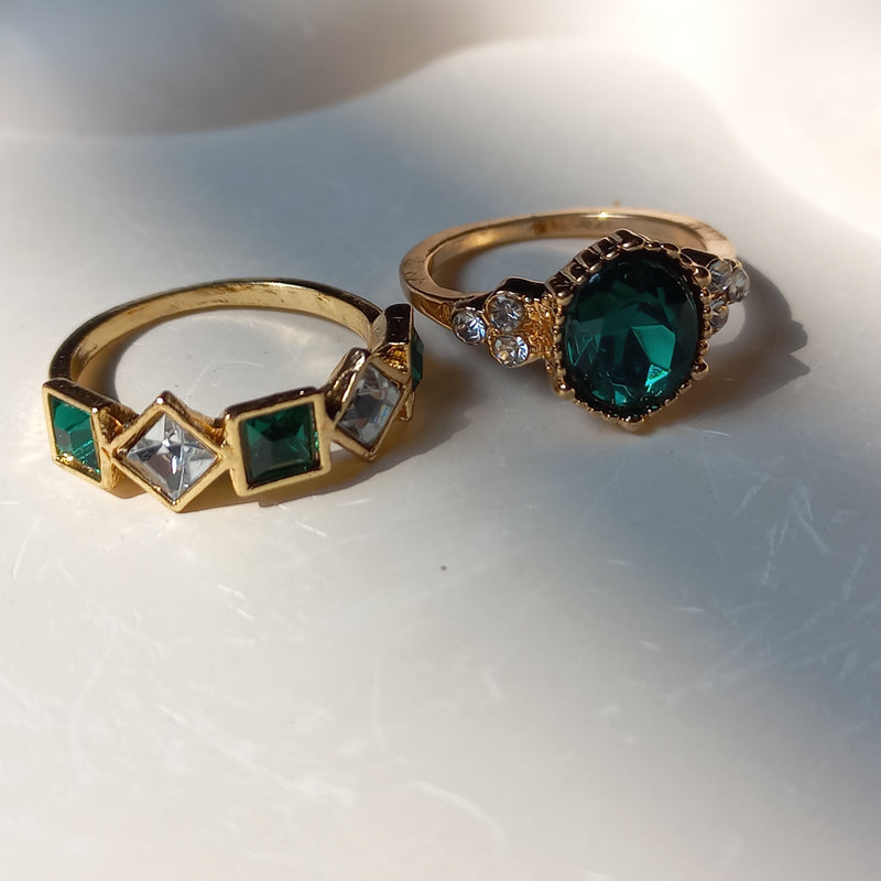 Green Essence Duo Ring Set  | Size 7.5 - 