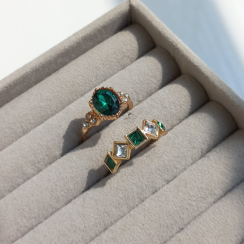 Green Essence Duo Ring Set  | Size 7.5 - 