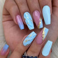 Long Coffin Blue Glitter Nails - Press on Nails