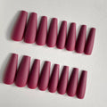 Long Coffin Burgandy Nails - 