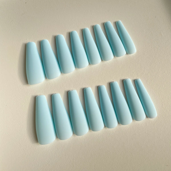 Long Coffin Ice Blue Nails