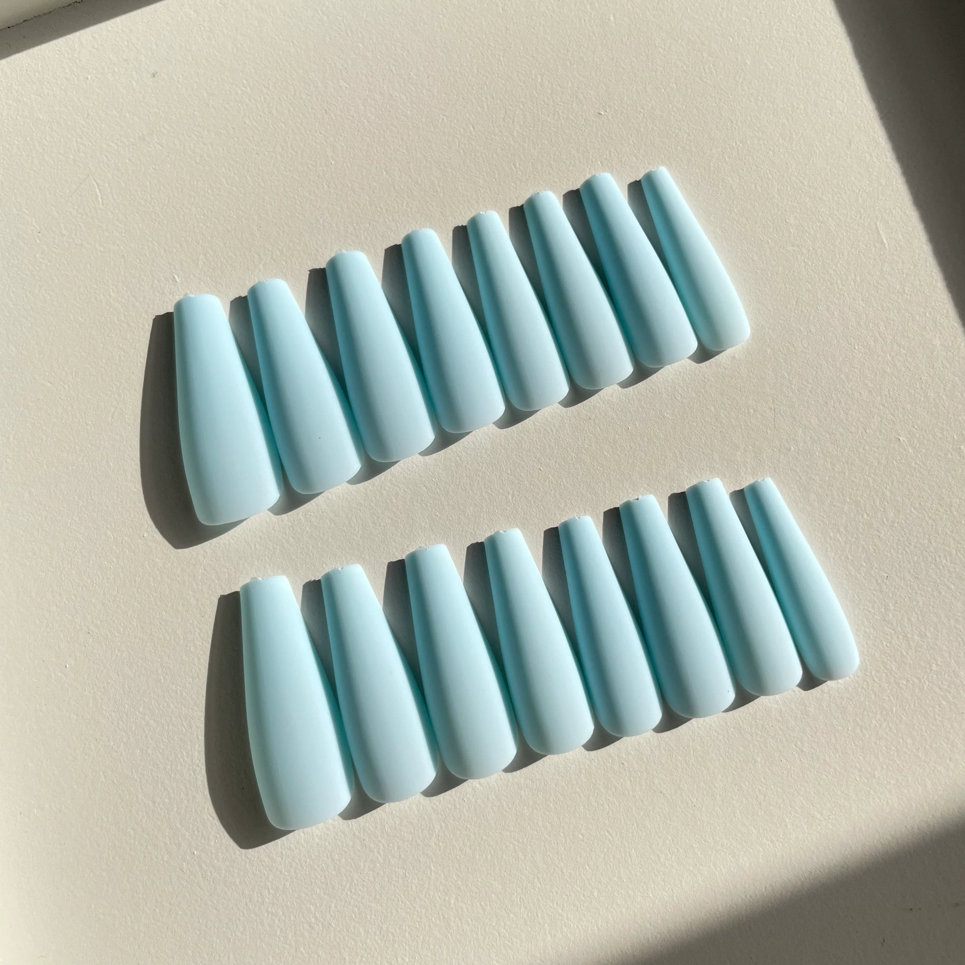 Long Coffin Ice Blue Nails - 