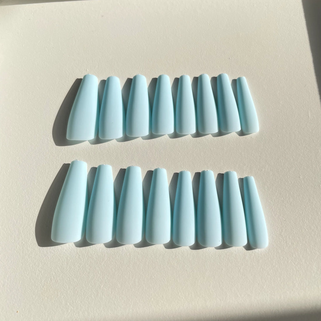 Long Coffin Ice Blue Nails - Press on Nails