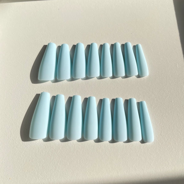 Long Coffin Ice Blue Nails