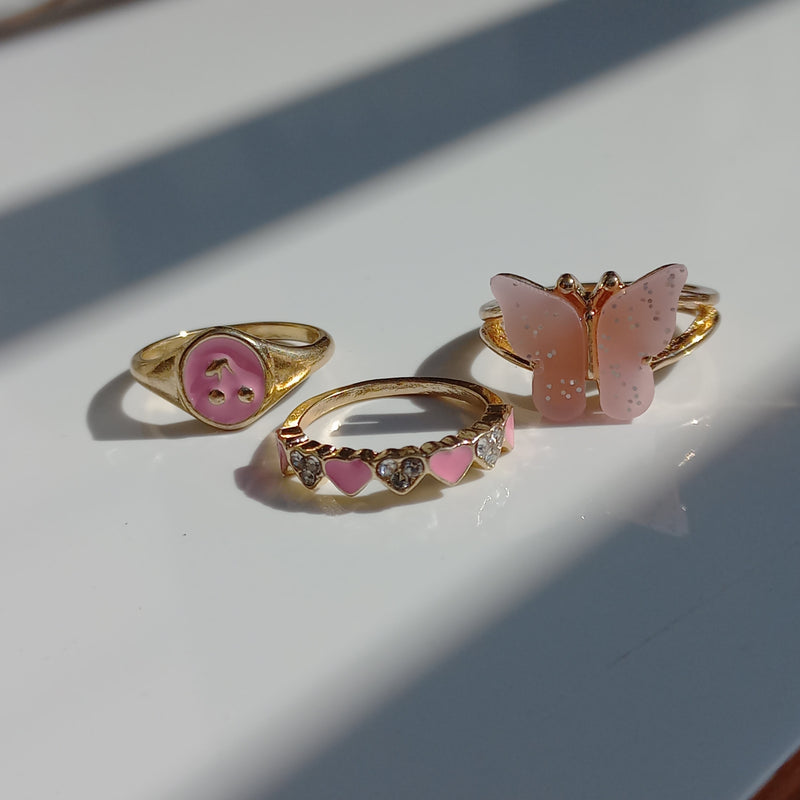 Pink Flutterby Ring Set | Size 7