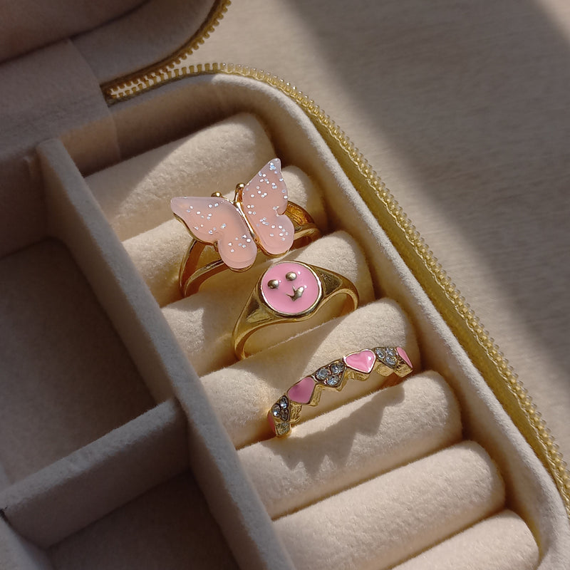 Pink Flutterby Ring Set | Size 7