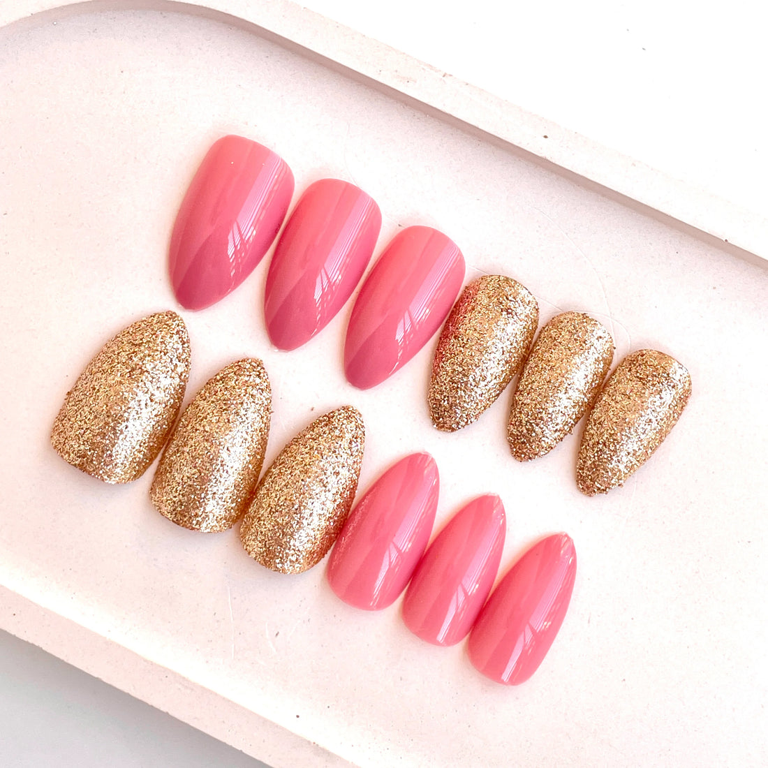 Pink & Gold Nails - Press on Nails