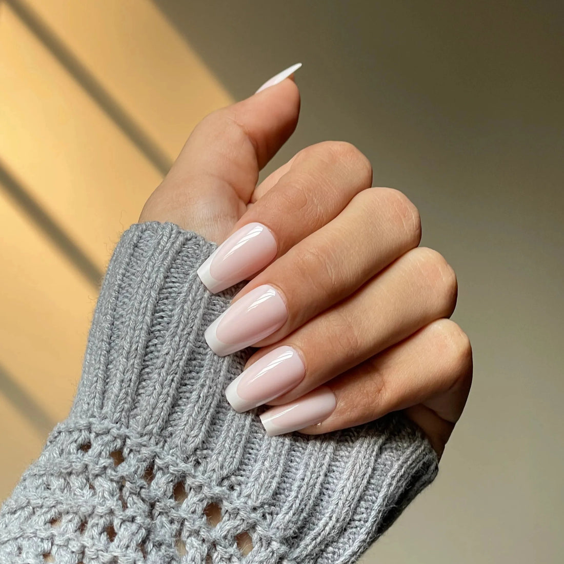 Coffin French Tip Nails - Press on Nails