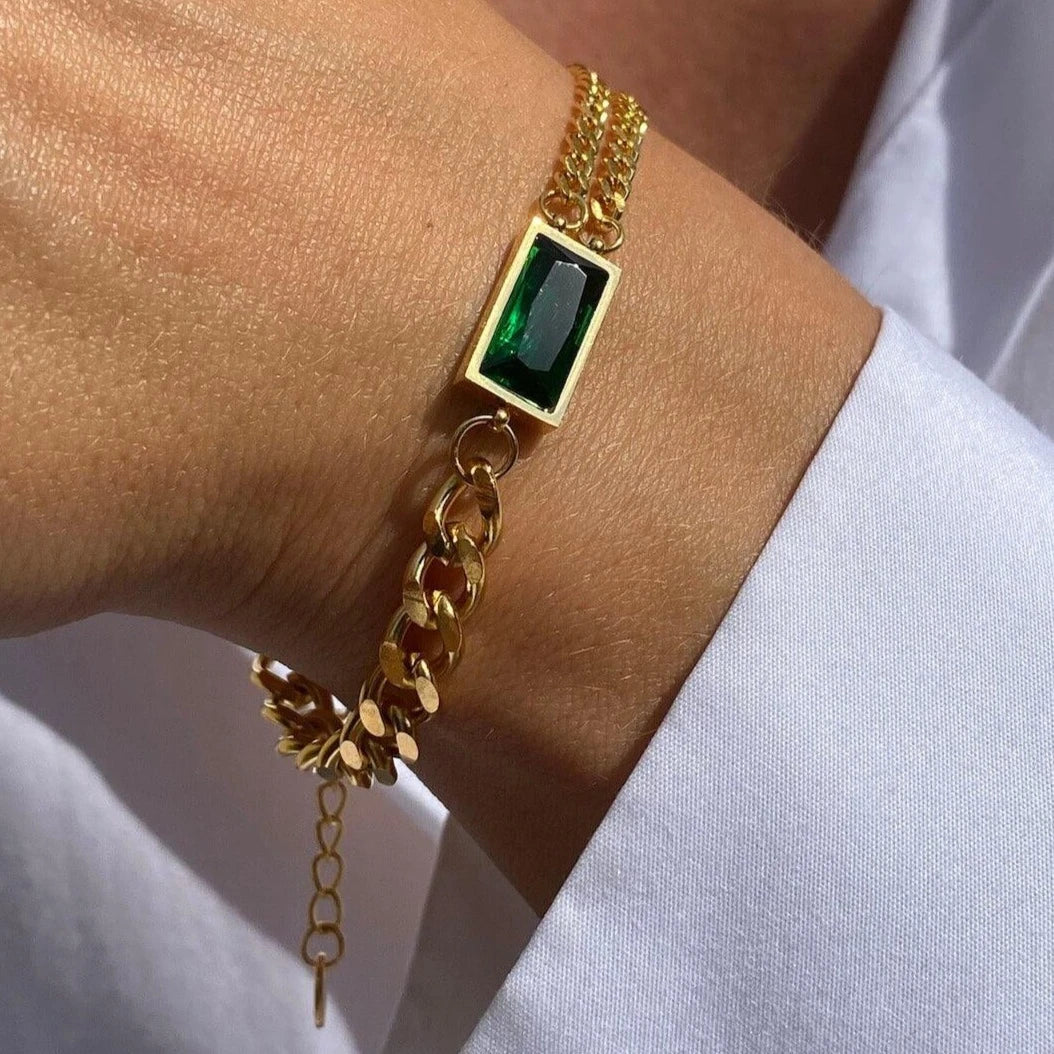 Stainless Steel Emerald Curb Bracelet - Bracelets