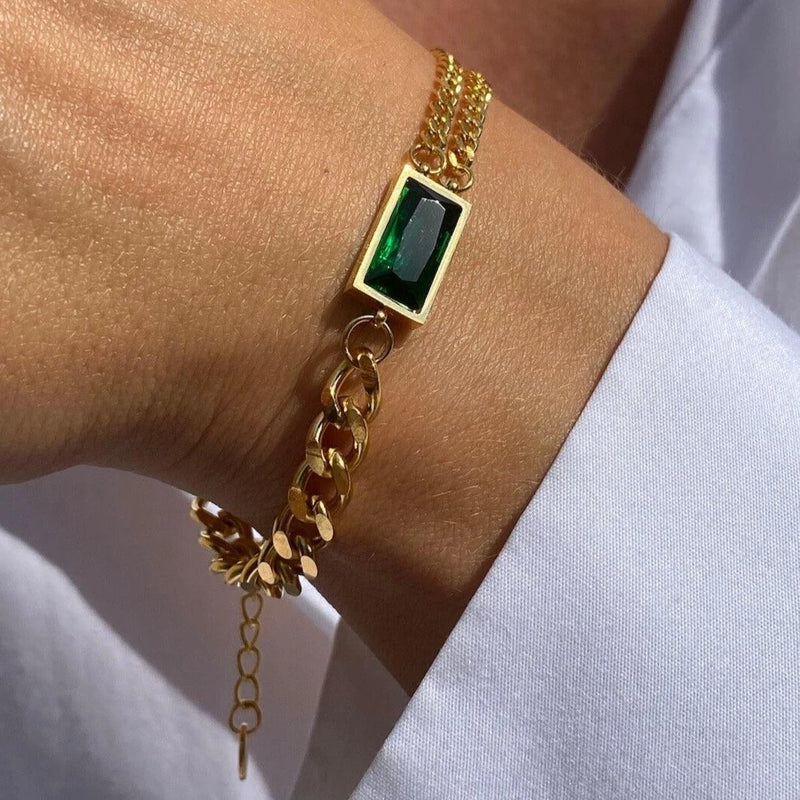 Stainless Steel Emerald Curb Bracelet