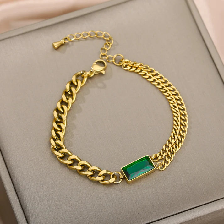 Stainless Steel Emerald Curb Bracelet