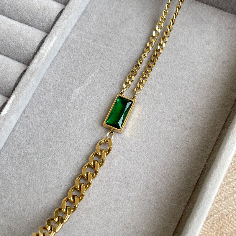 Stainless Steel Emerald Curb Bracelet