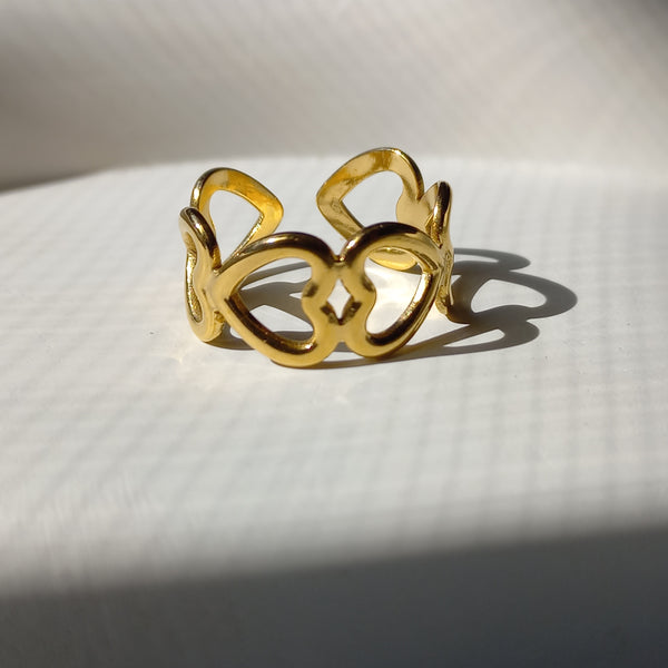 Stainless Steel Golden Hearts Ring
