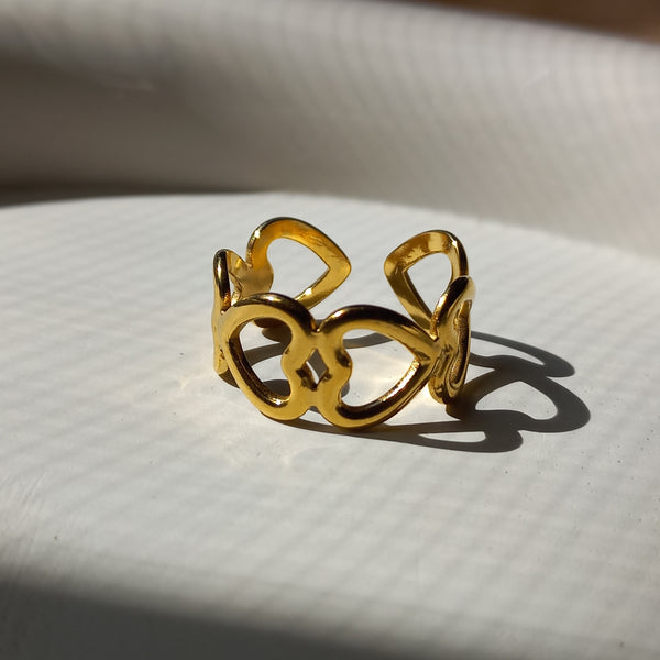 Stainless Steel Golden Hearts Ring