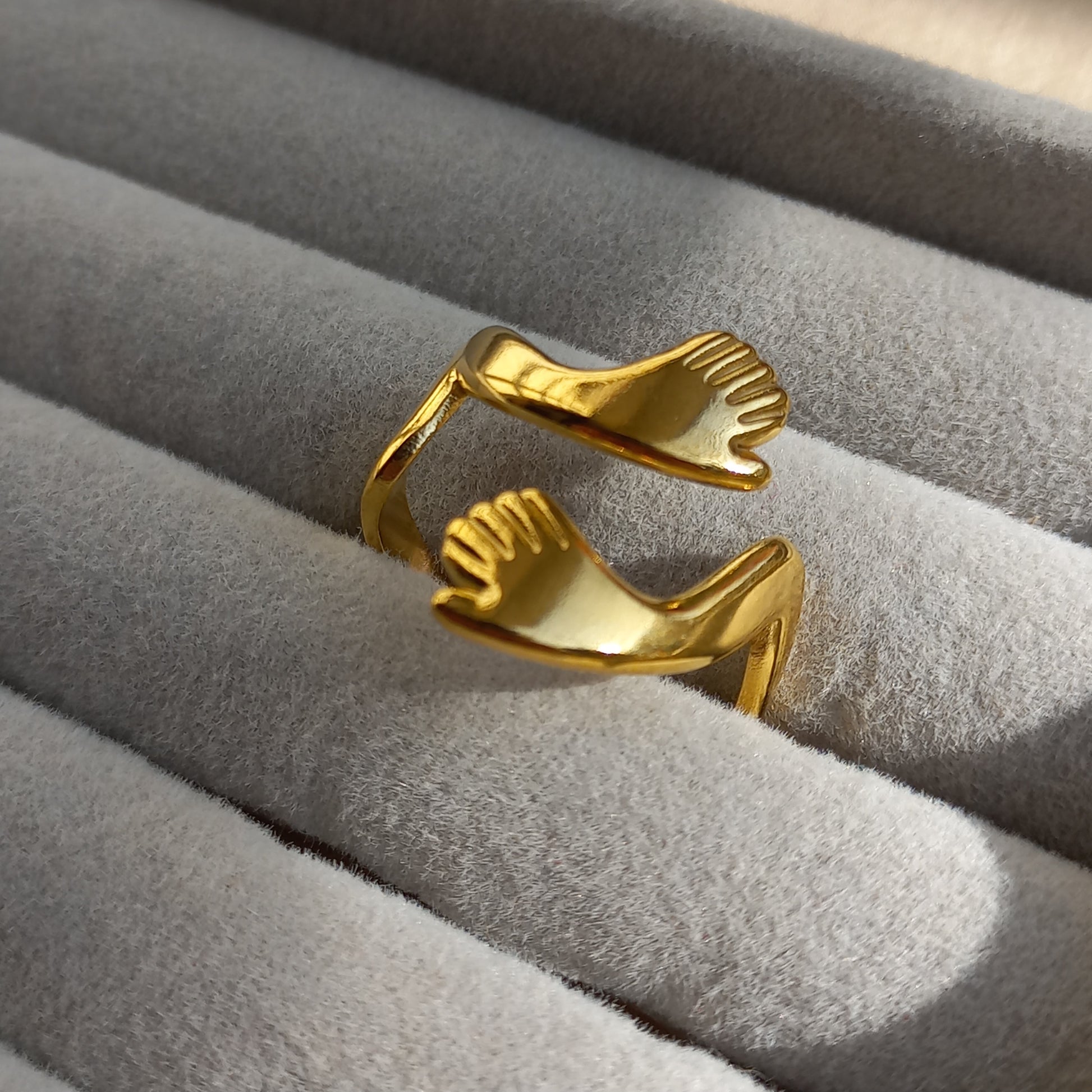 Stainless Steel Golden Hug Ring - Rings