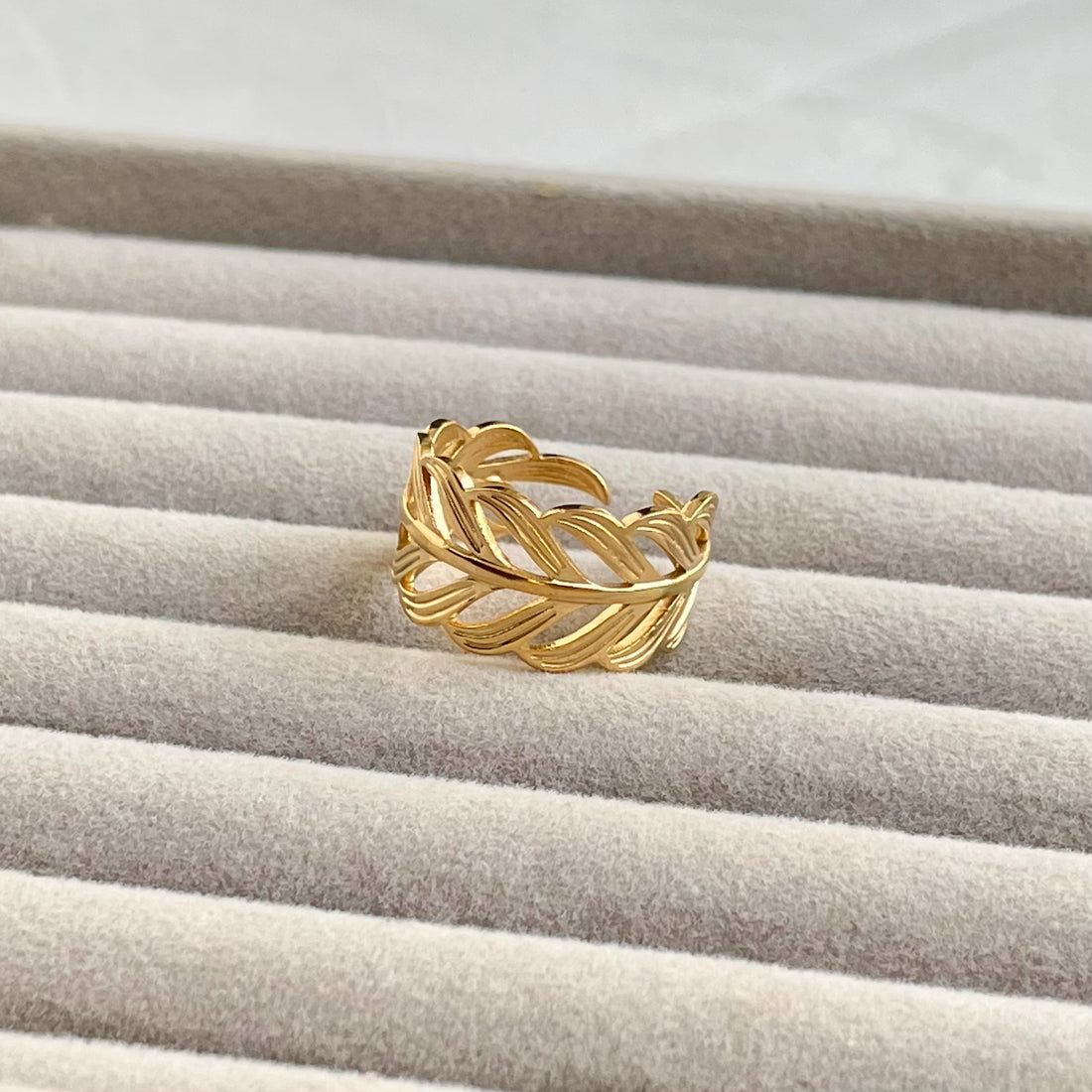 Stainless Steel Leafy Ring (Adjustable) - Rings