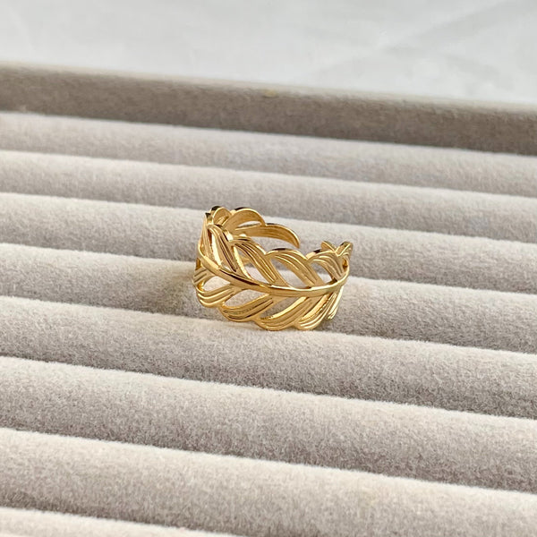 Stainless Steel Leafy Ring (Adjustable)