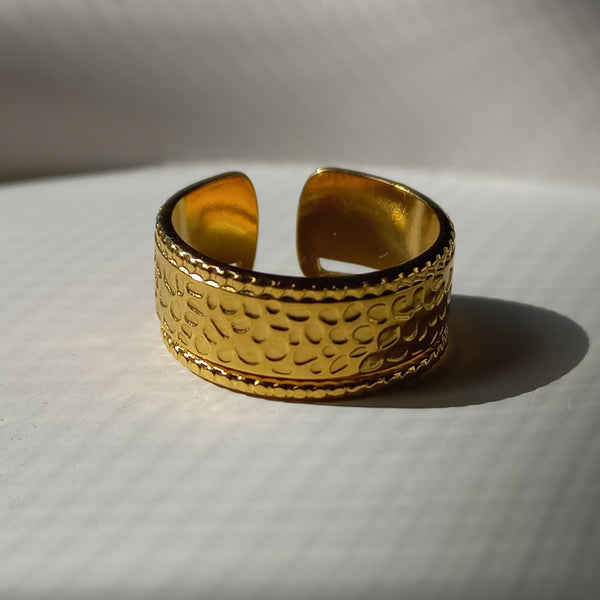 Stainless Steel Textured Gold Band (Adjustable) - Rings