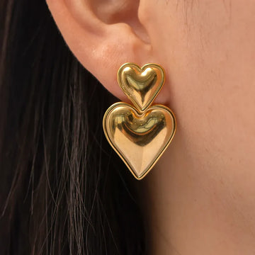 Stainless Steel Duo Heart Earrings