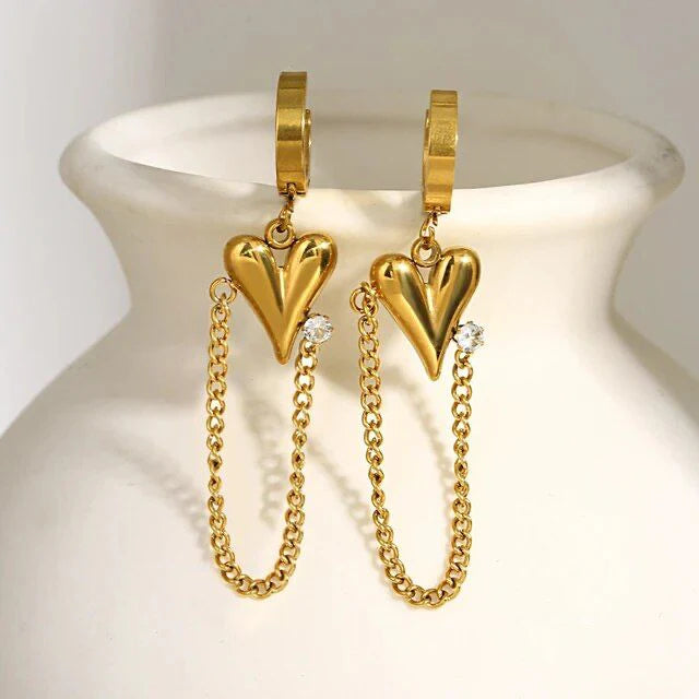 Stainless Steel Heart Chain Earrings